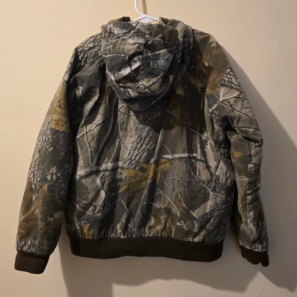 Woolrich Camo Hooded Jacket Youth 10 Green RealTree Hardwoods Hunting Workwear - Picture 6 of 8
